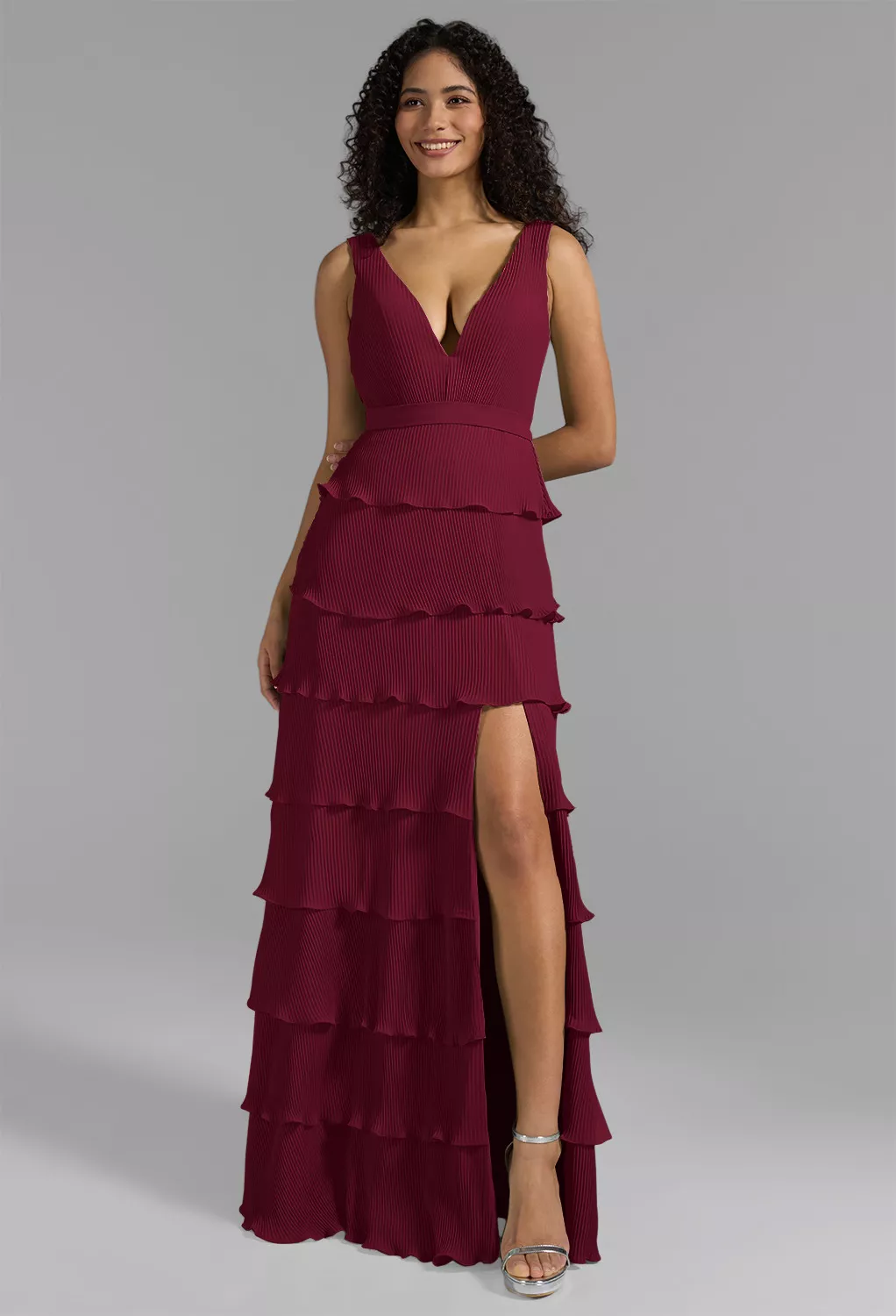slim fit dress slacks Burgundy Red Satin Maxi Evening Dress FREYA main image 0