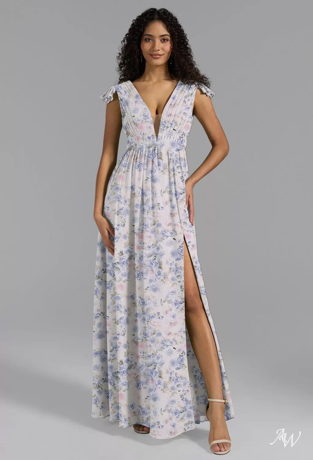 azure bridesmaid dresses AW.Bridal A-line V-Neck Floor Length Short Sleeves Ruching Split Floral Floral Dress Purple Print Size 18 Mary square which pairs beautifully with Shop Alex Drummond's Beautiful Size:42SC