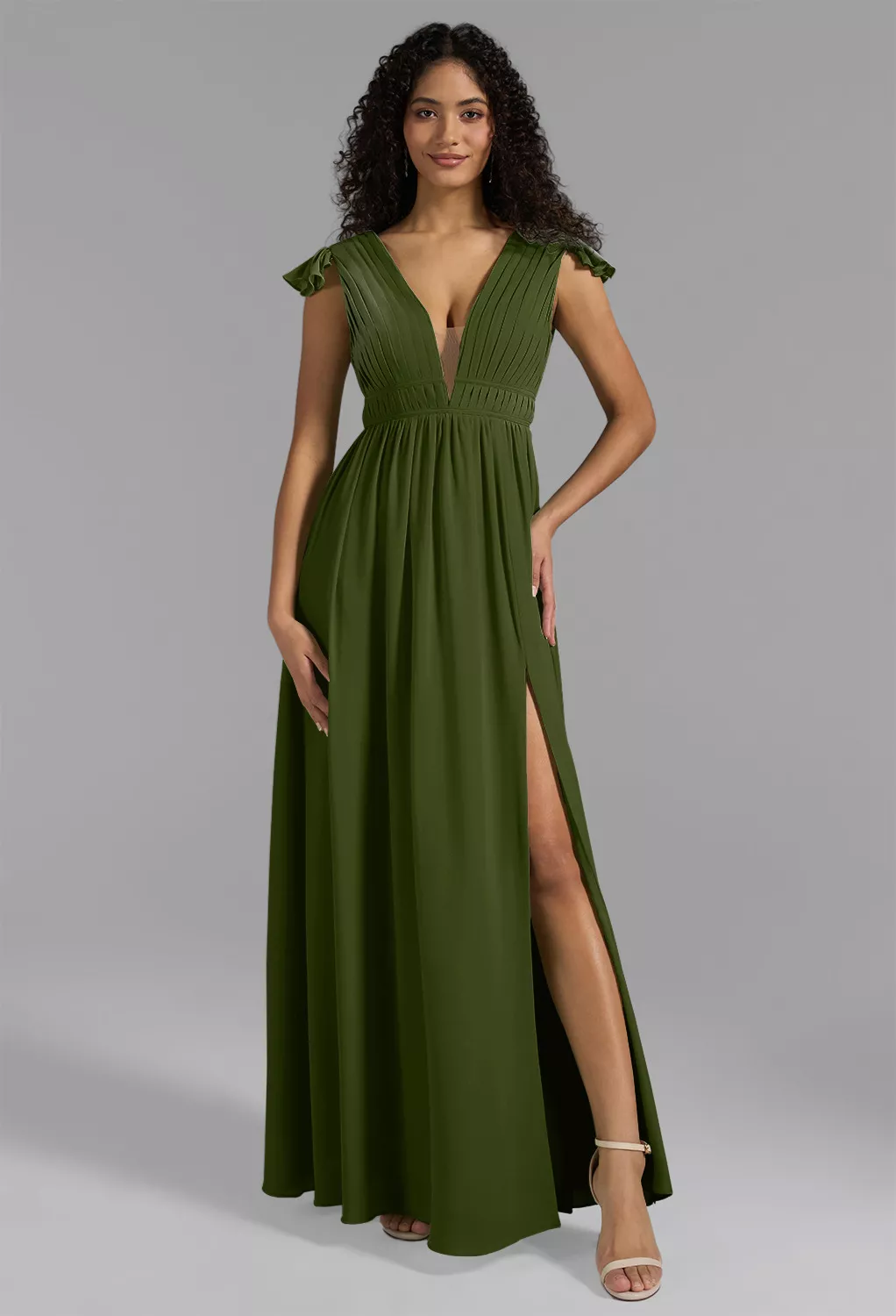 slim fit dress slacks Fall Dreams- Olive V-Neck Dress Large main image 0
