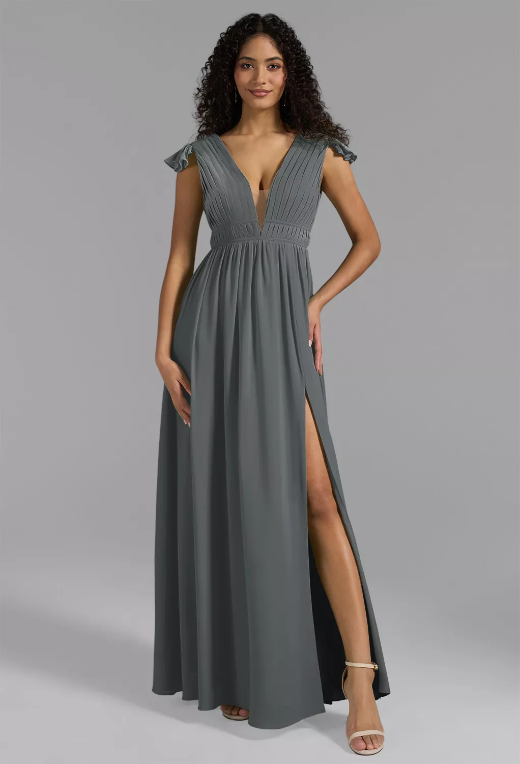 chinese dress ladies Gray Tulle Long Prom Dress, Off Shoulder Evening Dress Party Dress main image 0
