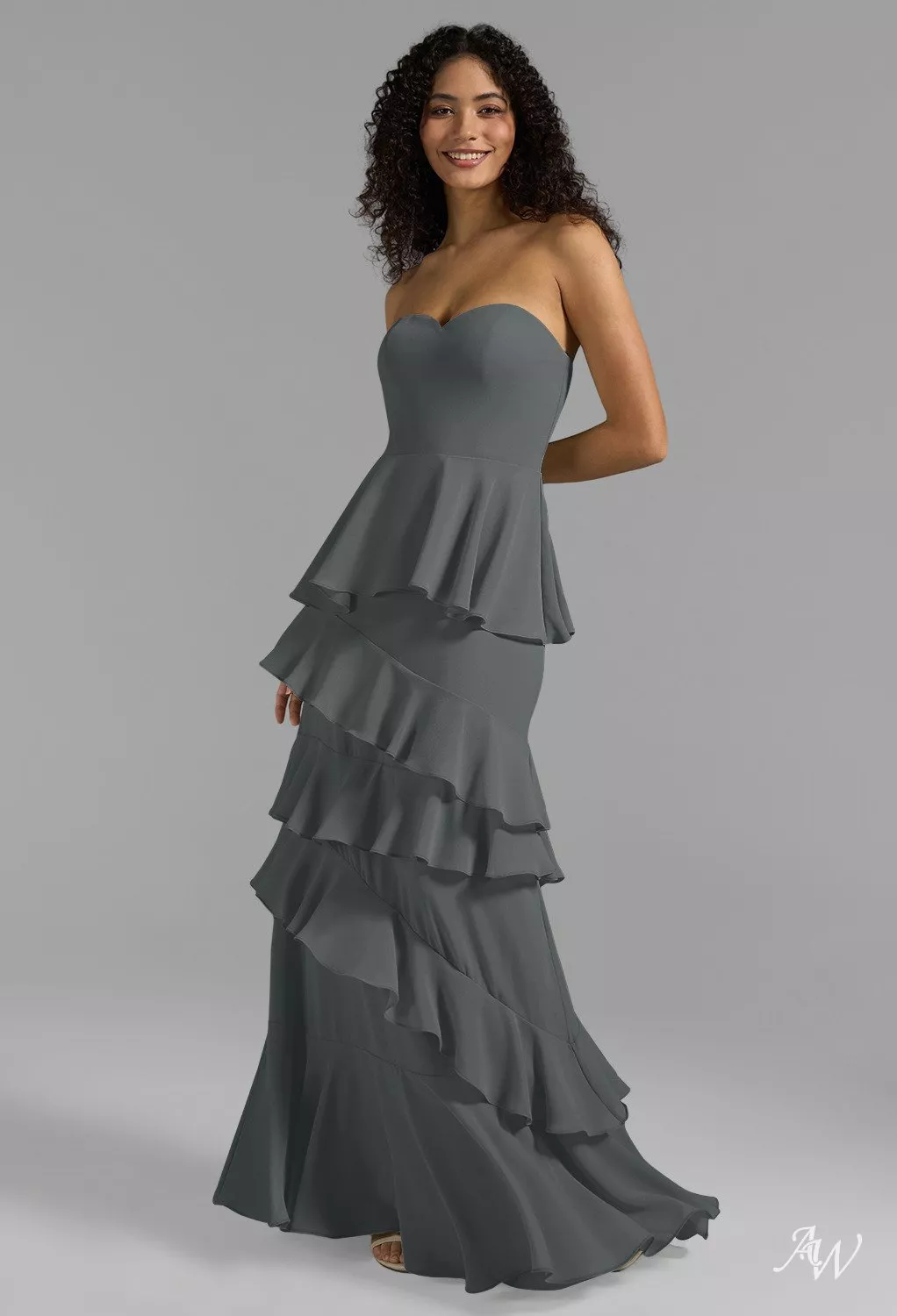 strapless grey bridesmaid dresses AW.Bridal A-line Sweetheart Neckline Floor Length Sleeveless Ruffles Tiered Wedding Guest Dress Steel Gray Size 8 chic strapless design need-update_081425 Plus Size Boho Cotton Product Color:DORSET PLAID