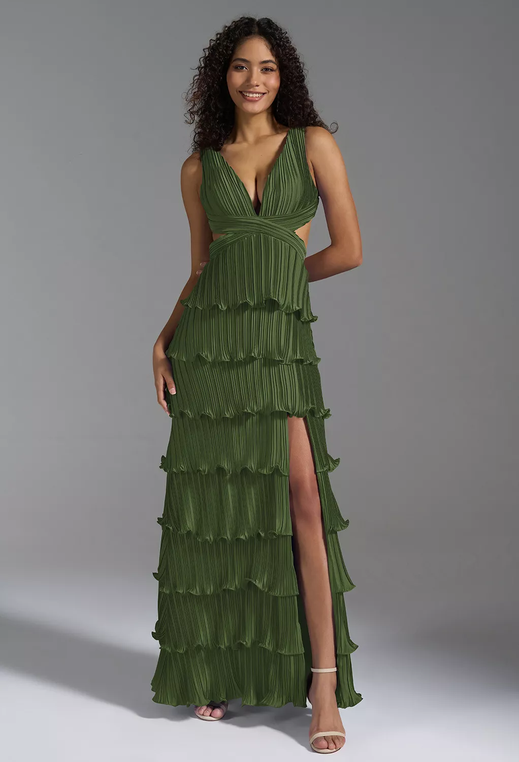 green black tie dresses A Line V Neck Black and Green Tulle Long Prom Dresses, Black and Green main image 0