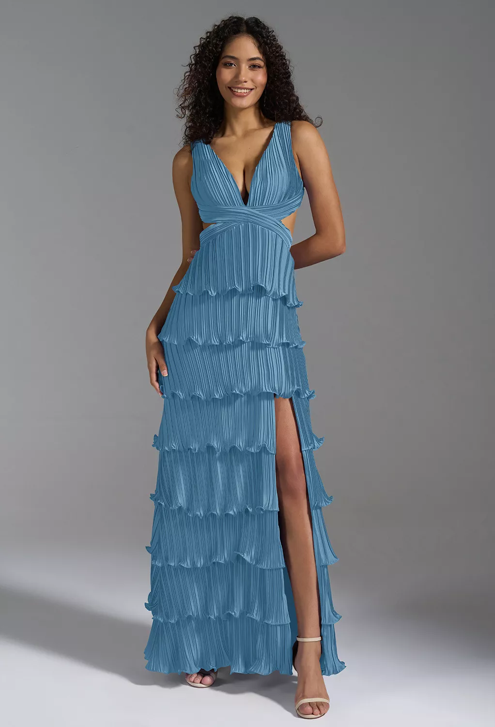 blue dress for baby girl Wedtrend Women Dark Green Bridesmaid Dress A Line V Neck Pleated Chiffon Long Wedding Party Dress, Ink Blue / US8 main image 0
