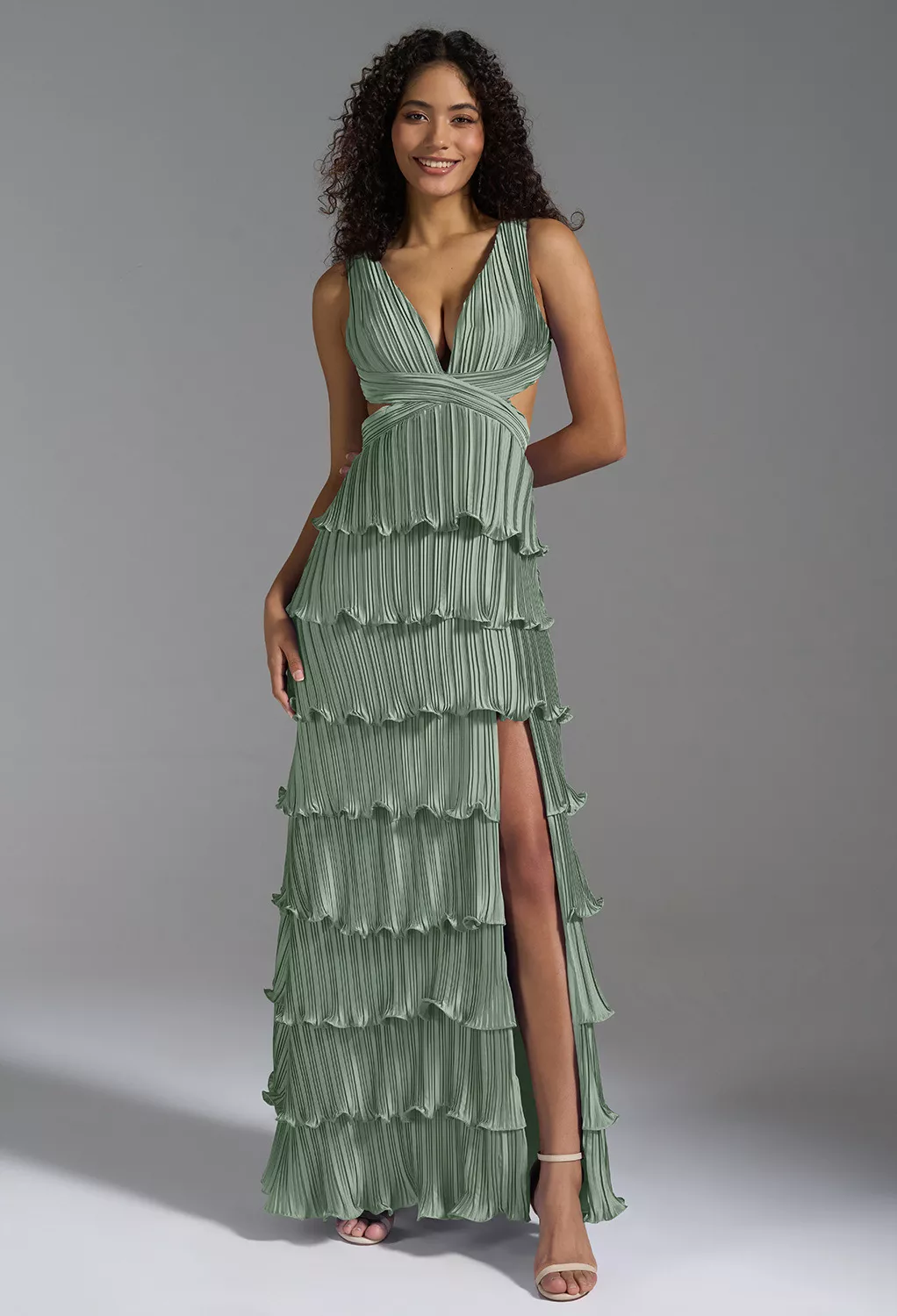 green coloured dresses Zapakasa Women Long Prom Dress Light Green A-Line Evening Dress With  Embroidery main image 1