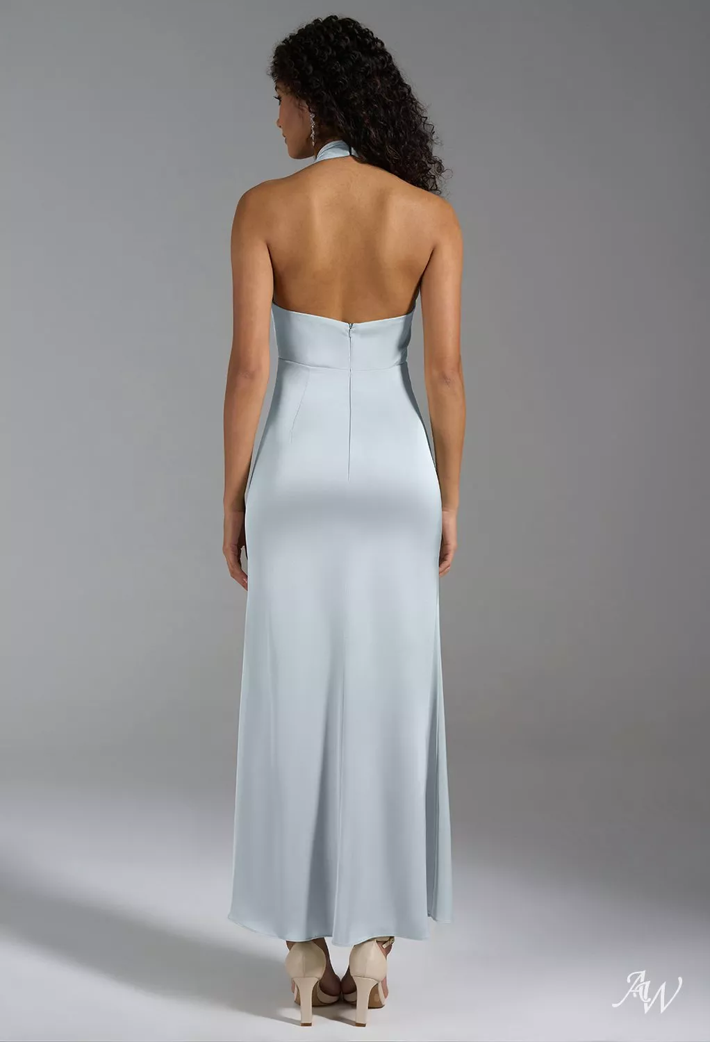 AW Huda Dress, Fennel Seed Crystal Satin Satin Charmeuse Ankle Length  Halter Neckline Bridesmaid Dresses | AW.Bridal