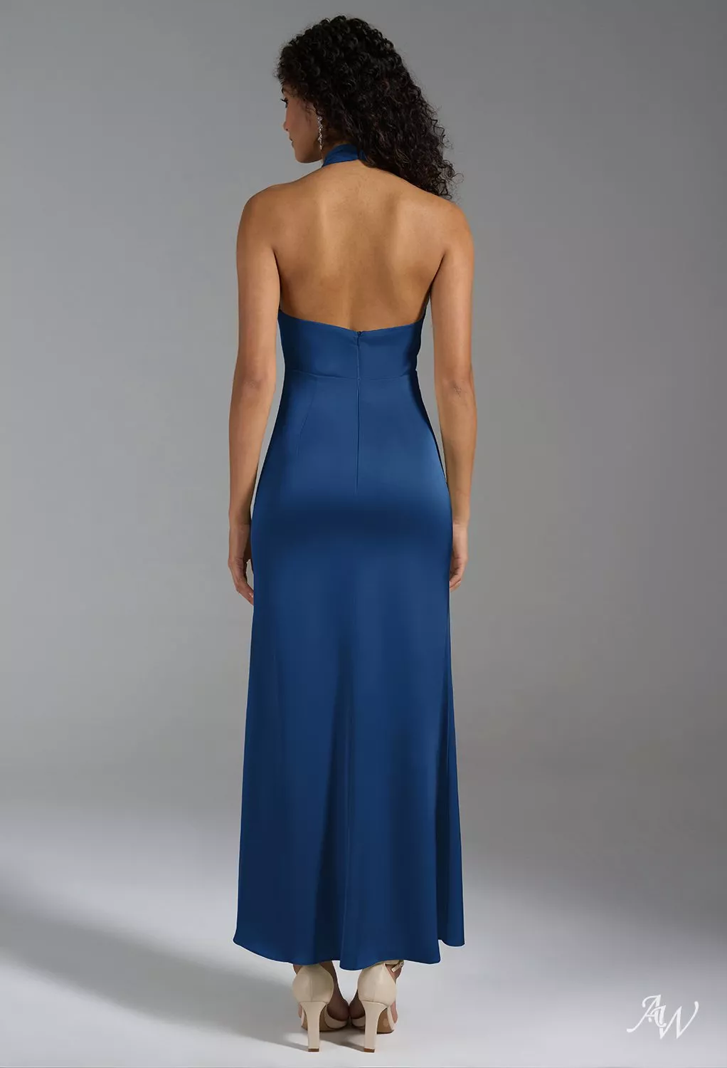 AW Huda Dress, Fennel Seed Crystal Satin Satin Charmeuse Ankle Length  Halter Neckline Bridesmaid Dresses | AW.Bridal