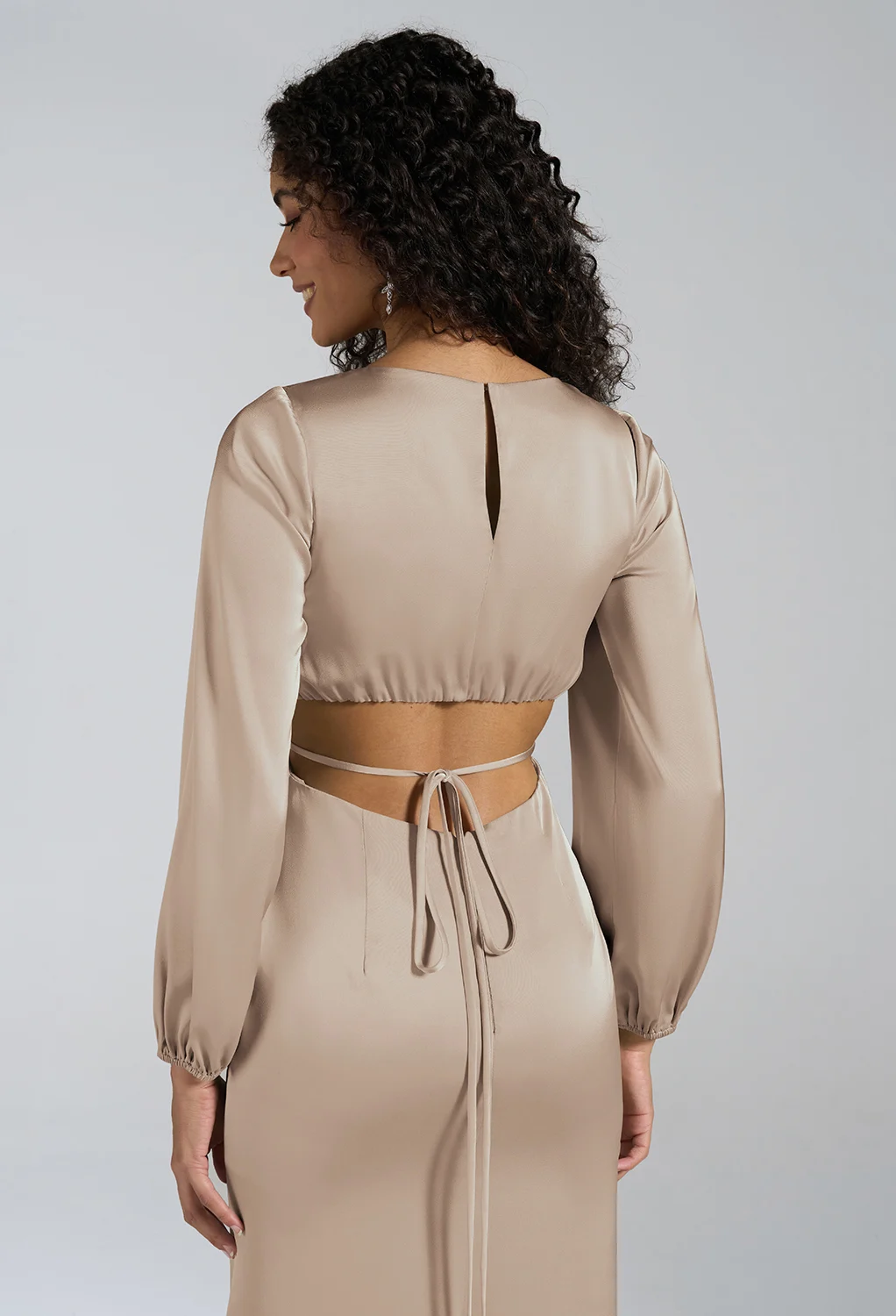 knee length dresses for ladies Cammie Long Sleeve Midi Dress - Beige main image 0