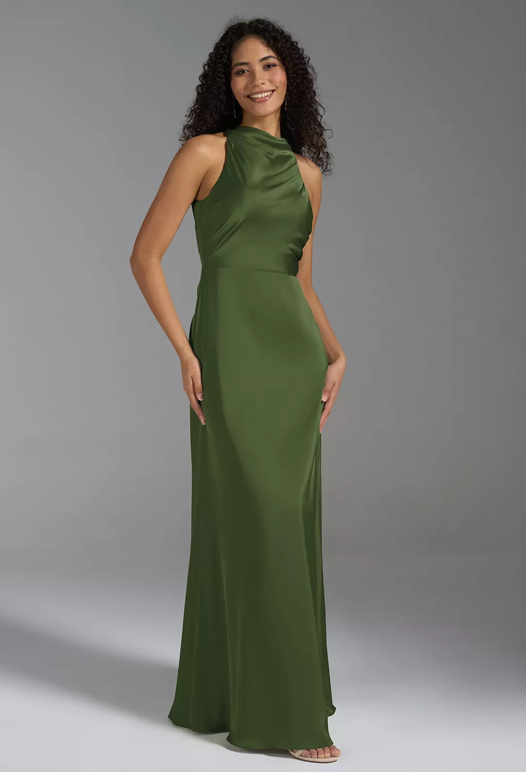 Green Olive Black Tie Wedding Guest Dresses | AW.Bridal