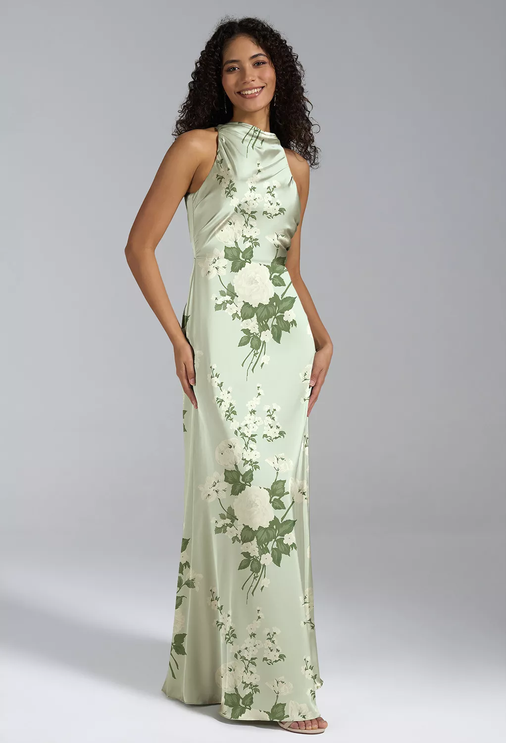 slim fit dress slacks Zapakasa Women Sage Green Floral Long Wedding Guest Dress with Slit Sheath  Strapless Bridesmaid Dress main image 1