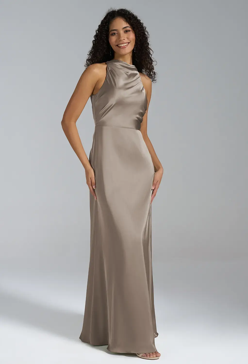 long sleeve halter dress A Line Round Neck Two Pieces Grey Prom Dress, Grey Formal Dress, Two P –  Shiny Party main image 0