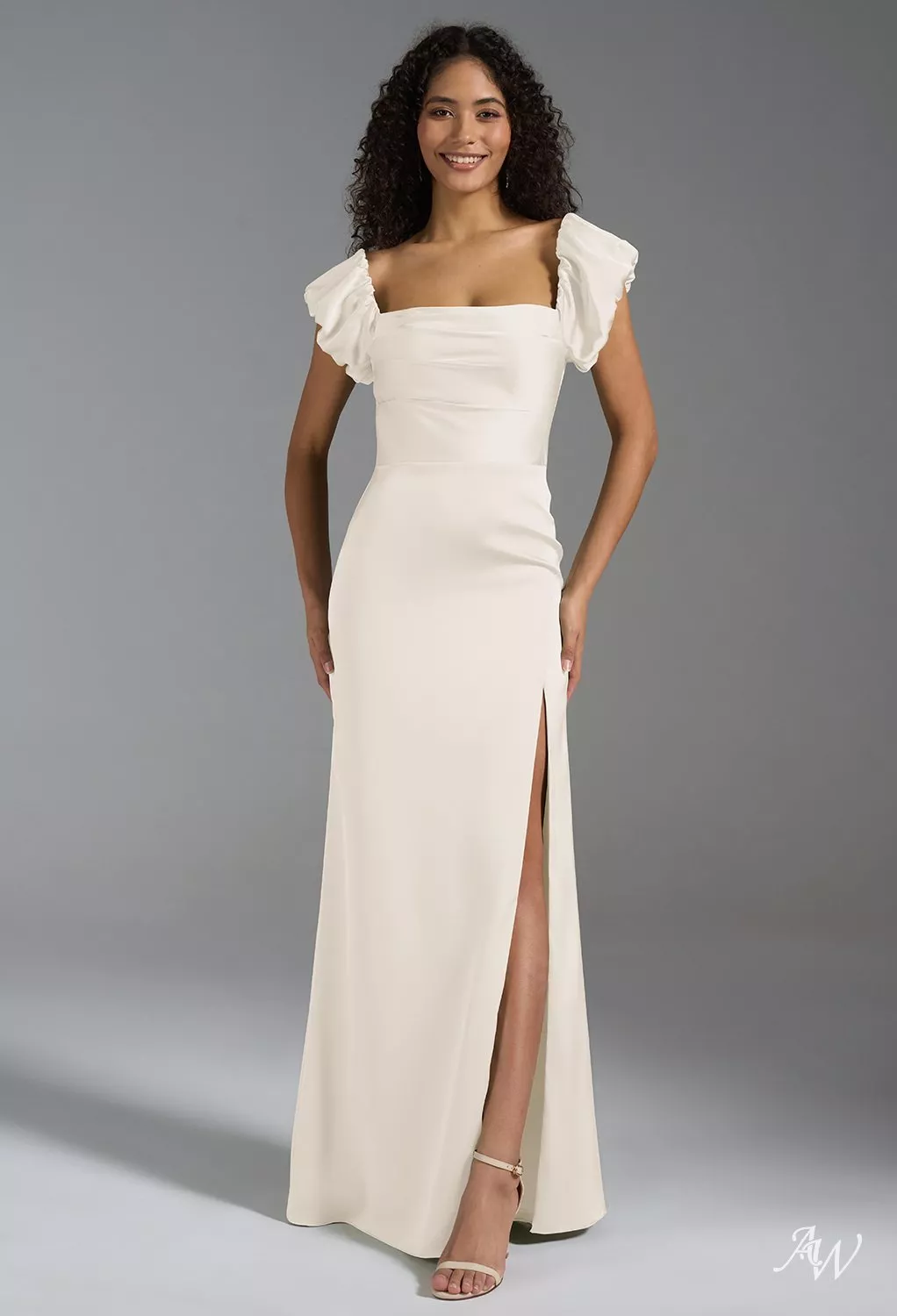 straight bridesmaid dresses Light Yellow Satin Sheath Straight Across Bridesmaid Dresses With Slit,  MBD253