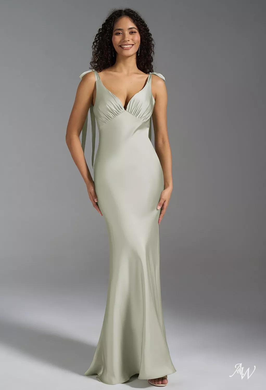 chiara green dress AW.Bridal Mermaid V-Neck Floor Length Sleeveless Satin Bows Wedding Guest Dresses Sage Size 6 COO:INDIA