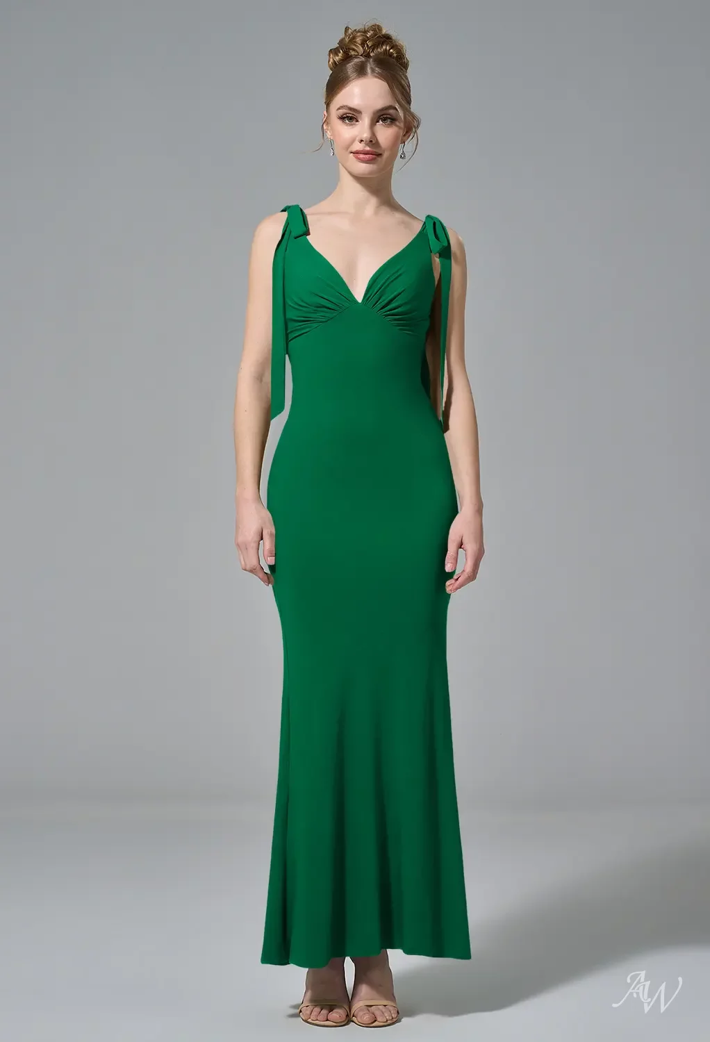 chiara green dress AW Stretch Knitted Fabric Jolly Bridesmaid Dresses Emerald