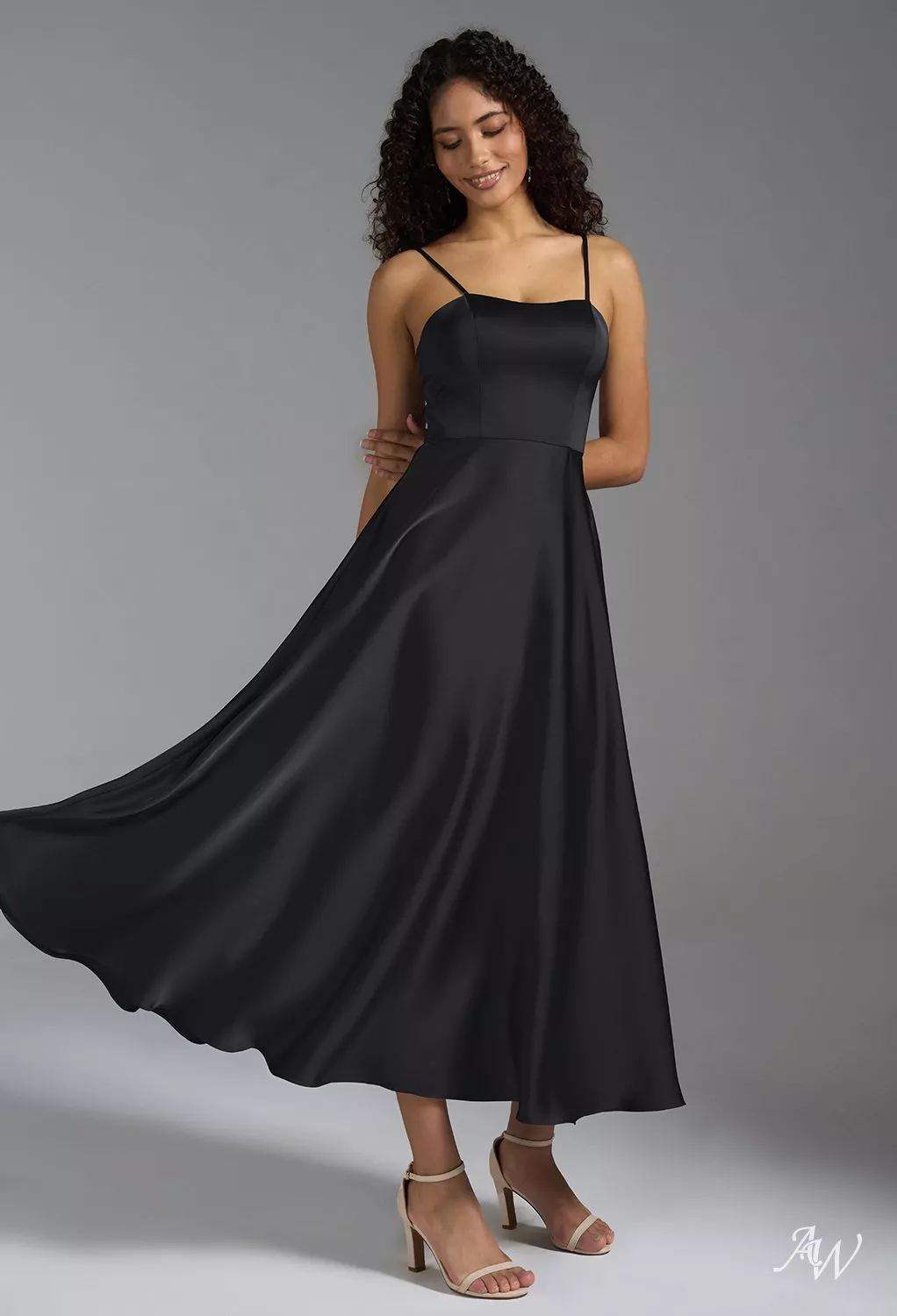 AW Lexi Dress, Sage Green Crystal Satin Satin Charmeuse Tea Length  Sweetheart Neckline Bridesmaid Dresses