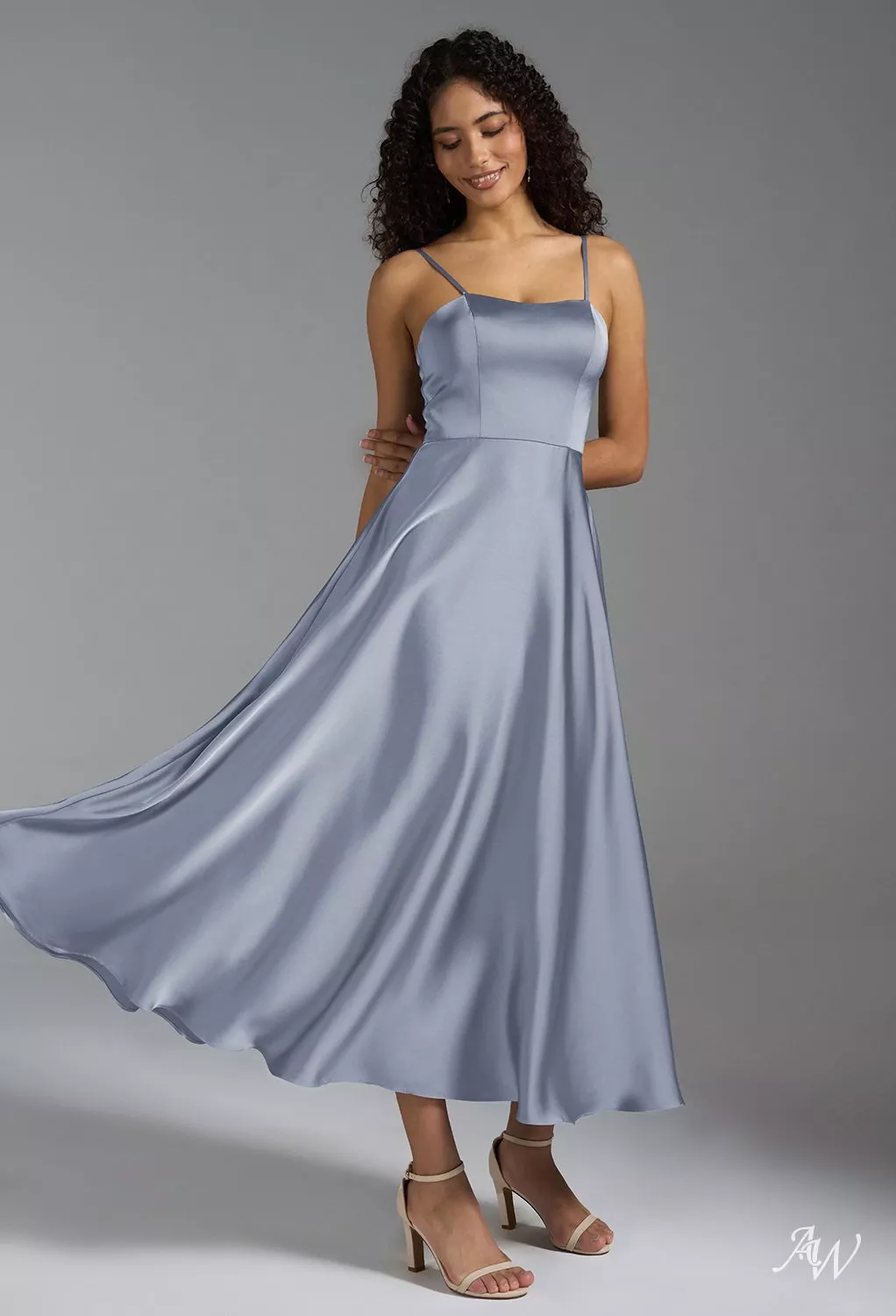 dusty blue tea length dress Josie Tulle Midi Dress — Dusty Blue Floral main image 1