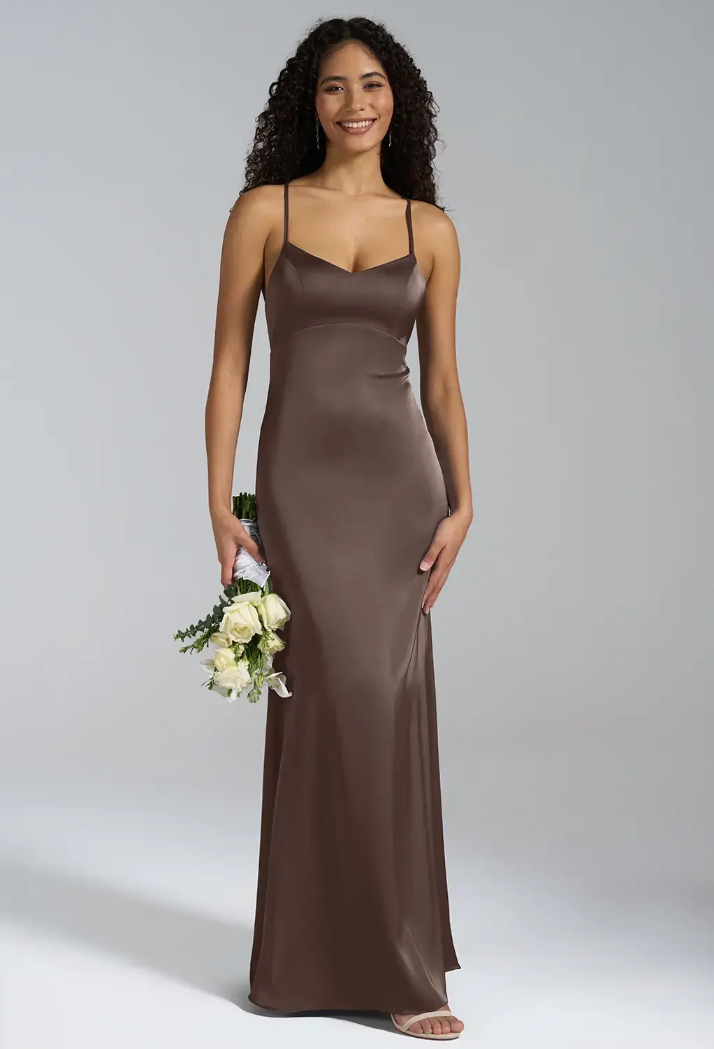 one shoulder brown satin dress Joanna Satin Midi Dress – SIMKHAI main image 0