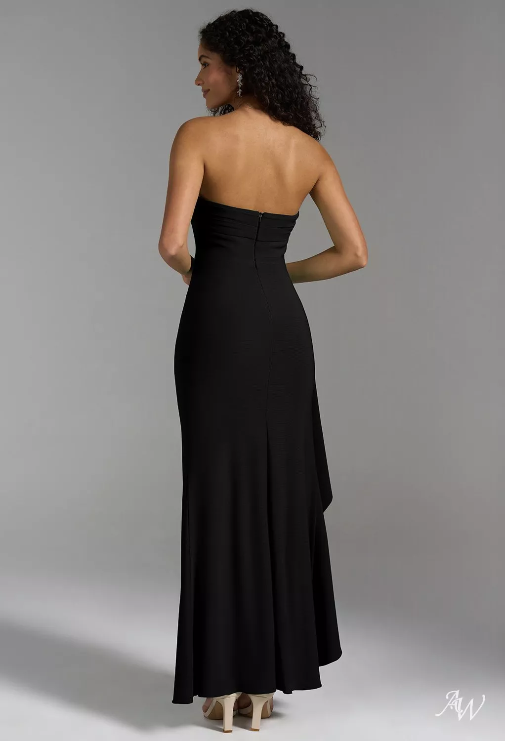 strapless black bridesmaid dresses long Bandeau Satin Bridesmaid Dress with Neck Tie