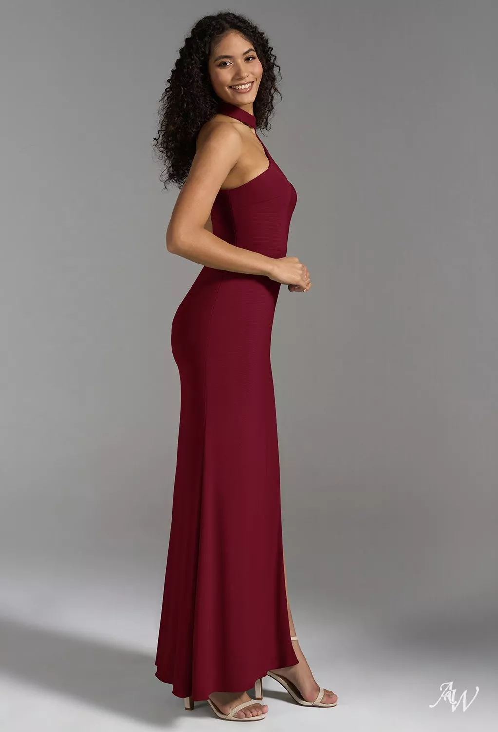 AW.Bridal Mermaid Turtleneck Floor Length Sleeveless Split Wedding Guest Dresses Dress Burgundy Size 8