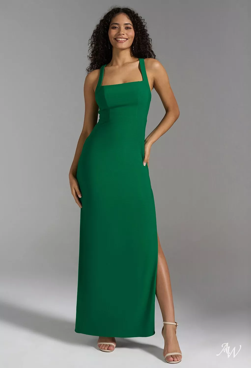 satin green formal dress A-Line Long Satin Dark Green Prom Dress with Split PSK406 US6 / Custom Color main image 1