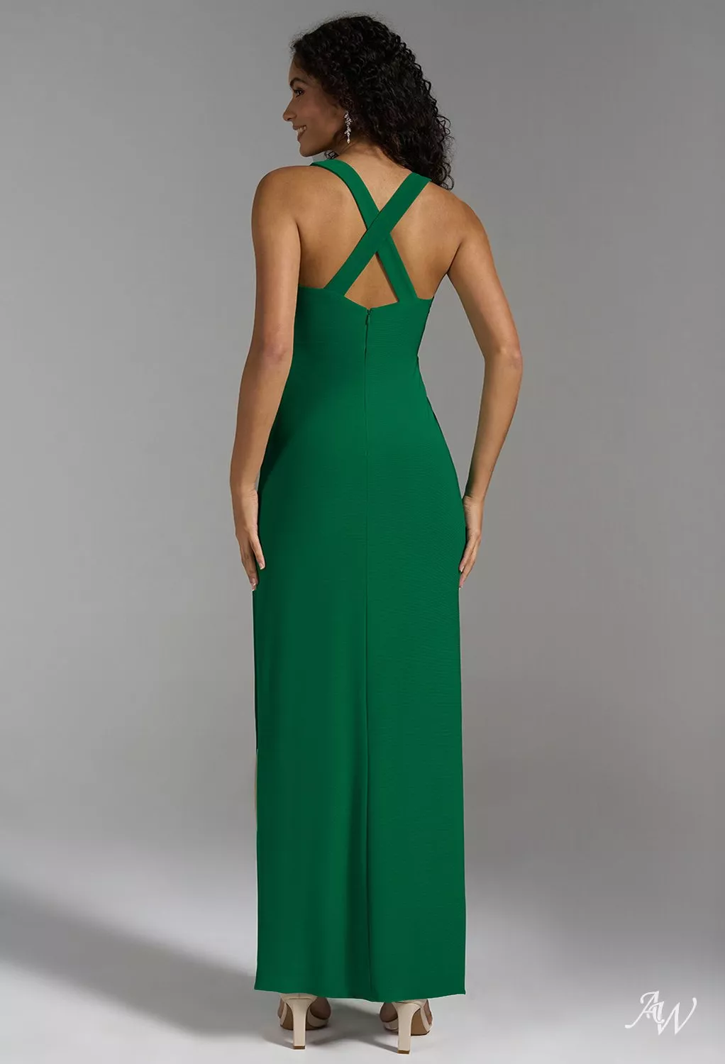 AW.Bridal Column Square Neckline Floor Length Split Crisscross Back Long Bridesmaid Dresses Dress Jolly Green Size 4