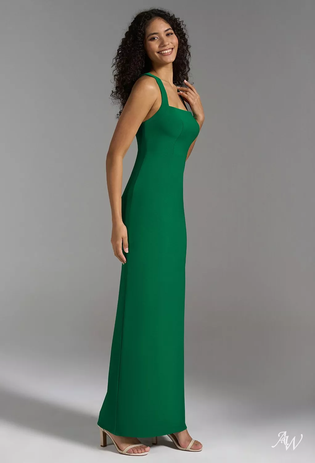 AW.Bridal Column Square Neckline Floor Length Split Crisscross Back Long Bridesmaid Dresses Dress Jolly Green Size 4