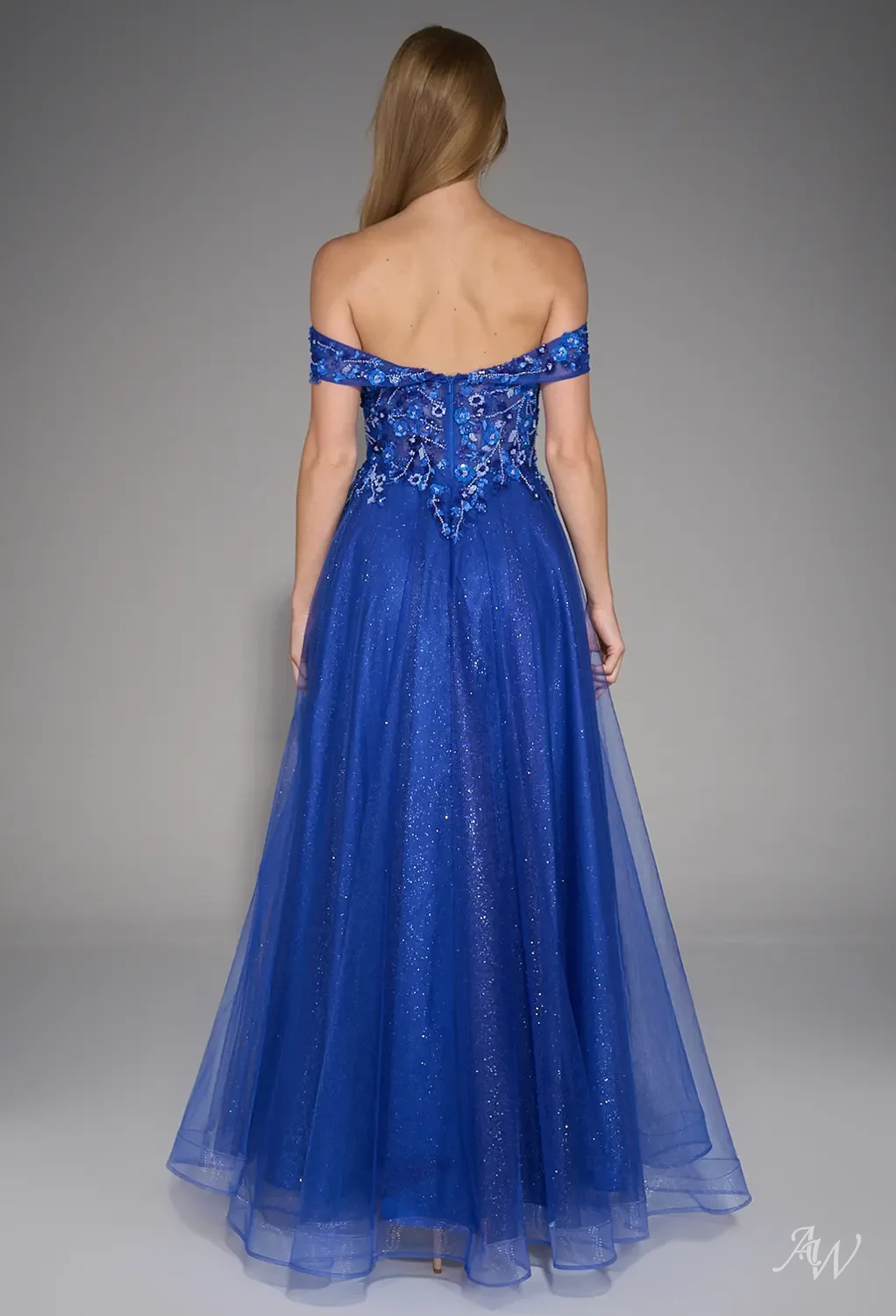 off the shoulder royal blue dress Ruffle Off the Shoulder Royal Blue Long Formal Dress with Slit –  FancyVestido main image 0