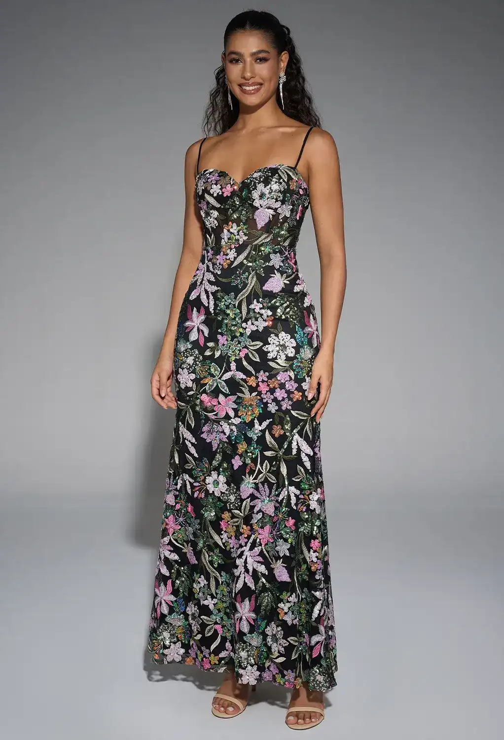 green emerald velvet dress Fitted Multicolor Sequin Slit Gown by Poly USA 9174 – ABC Fashion main image 1
