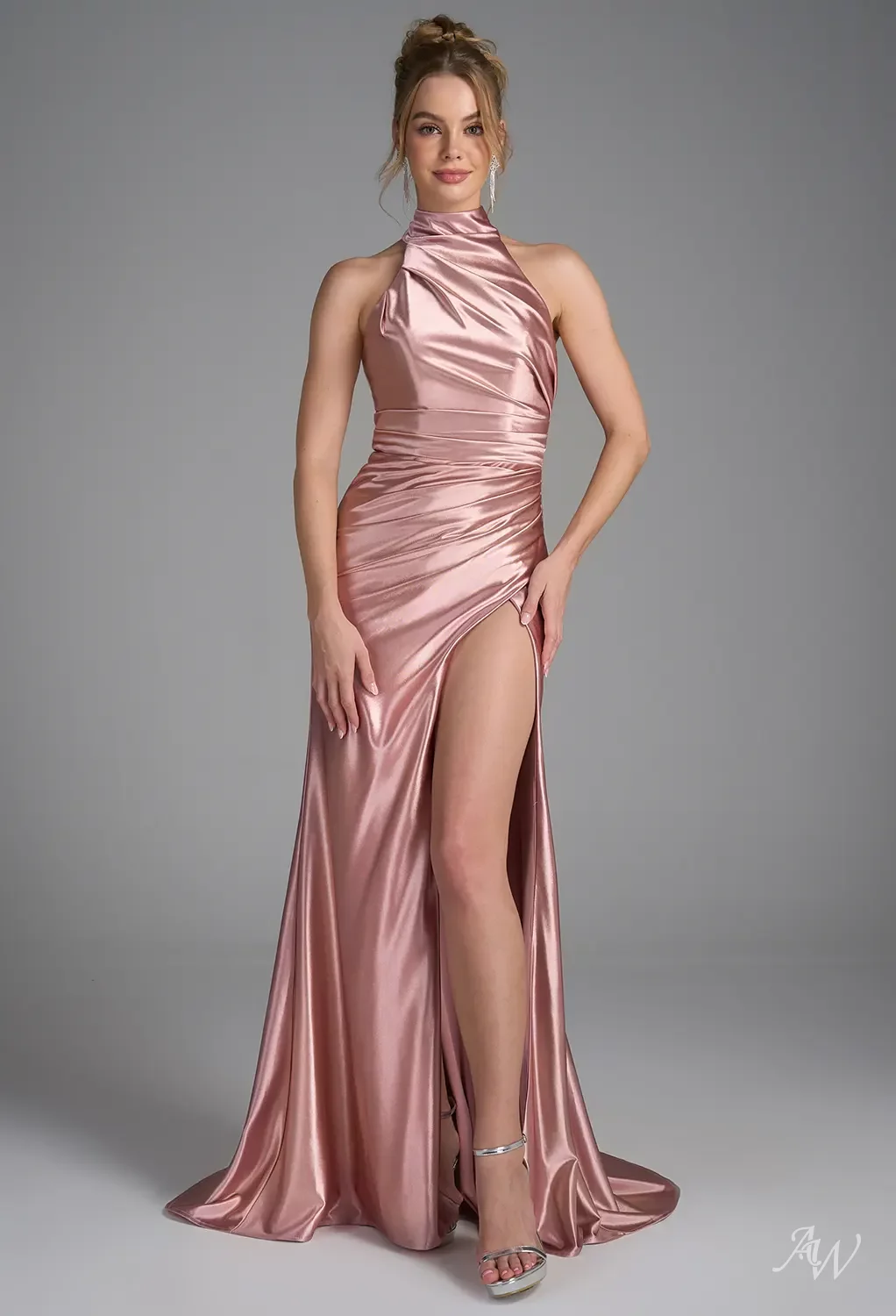 rose pink dresses for women Pink Halter Dress, Women Maxi Dress, Wedding Guest Gown, Pleated Cocktail  Dress, Bridesmaid Slit Dress, Formal Wear, Plus Size Clothing