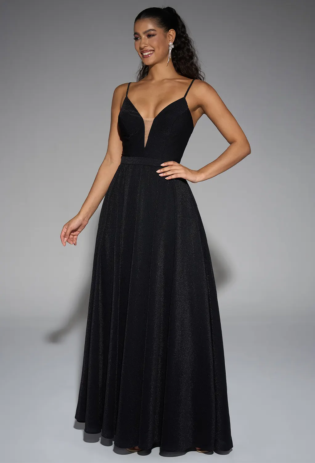 glitter mesh dress black Dresses Half Sleeves Prom Dress