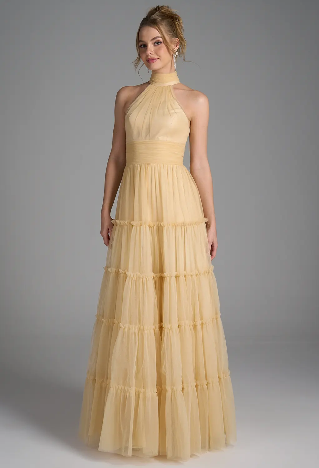 chinese dress ladies Cream Tulle Appliques Spaghetti Strap A-Line Long Prom Dress – Modsele main image 0