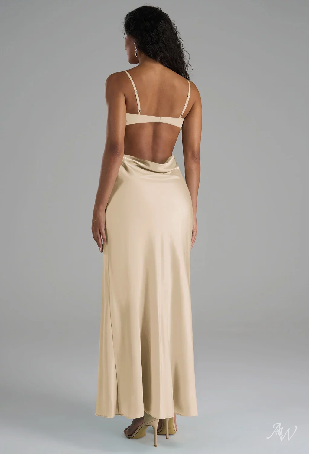 champagne ankle length dress A-Line Ankle Length Satin Mother Bride Dress COCOMELODY CM0332, M-Ink Blue main image 1
