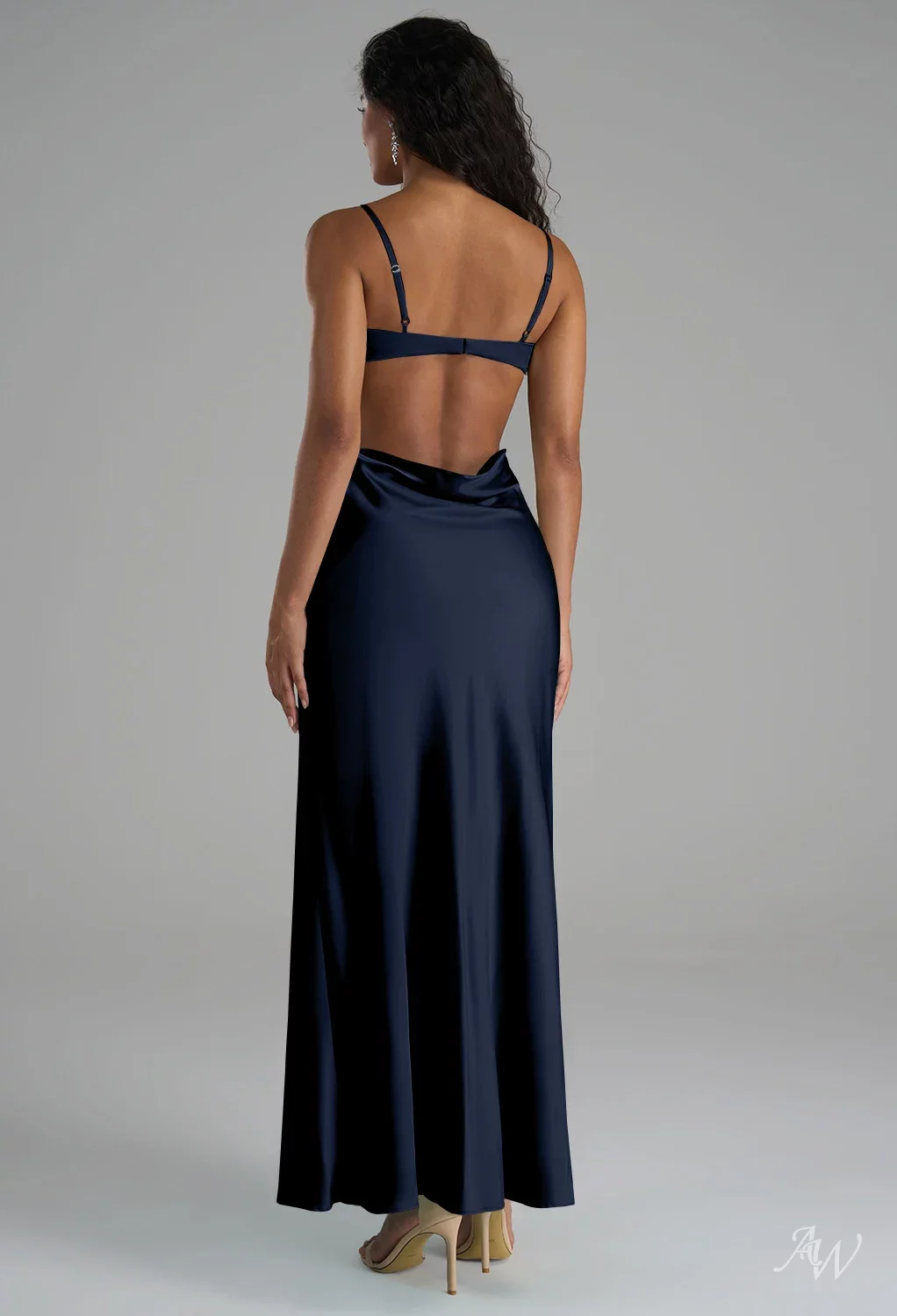 navy satin wedding guest dress Leely Women Navy Mermaid Maxi Wedding Guest Dress with Slit Halter Neck Satin Evening Dress