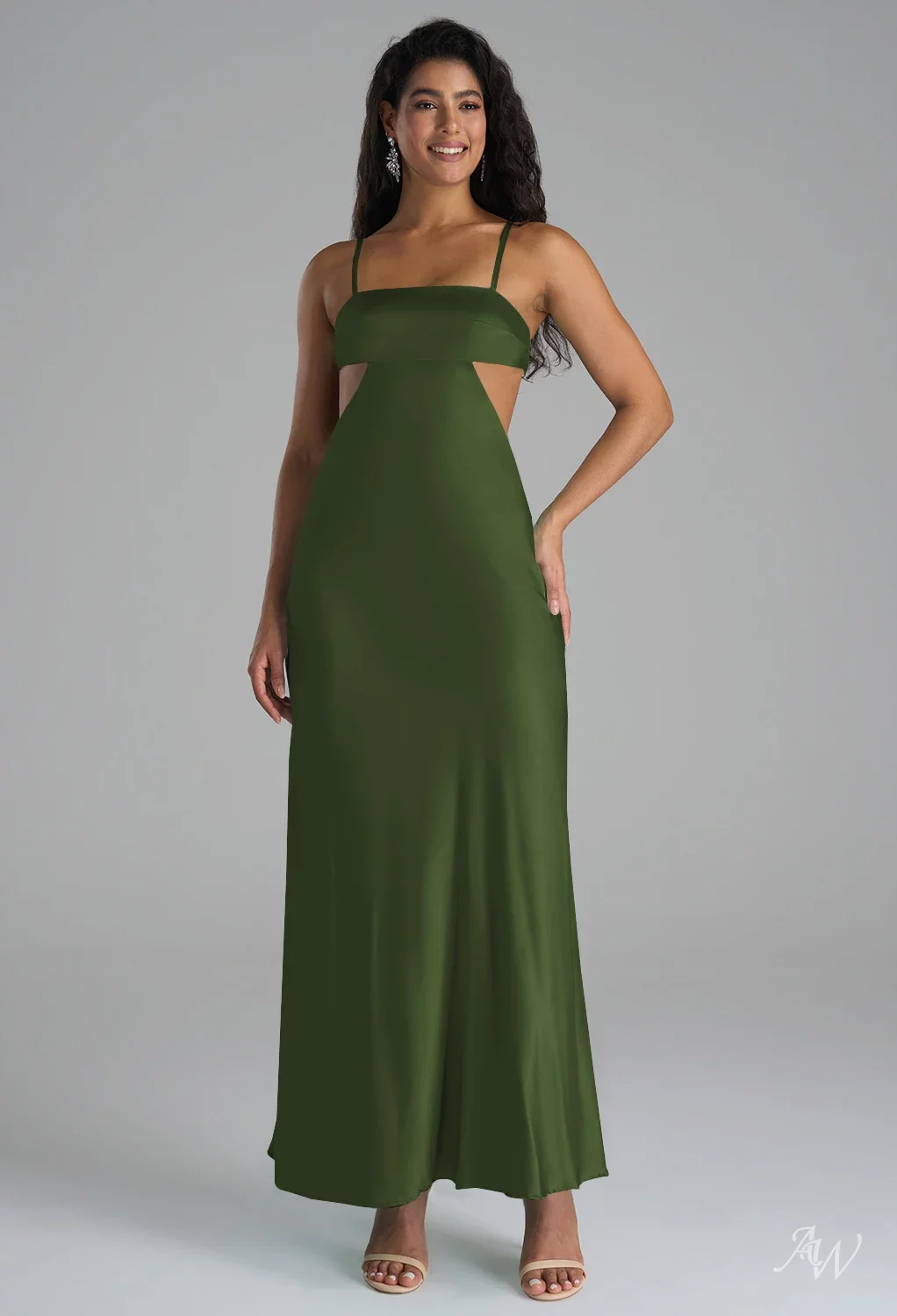 green emerald velvet dress Zapakasa Women Olive Wedding Guest Dress with Ruffles V Neck Satin Sheath Asymmetrical Bridesmaid Dress, Eucaltptus / US12 main image 0
