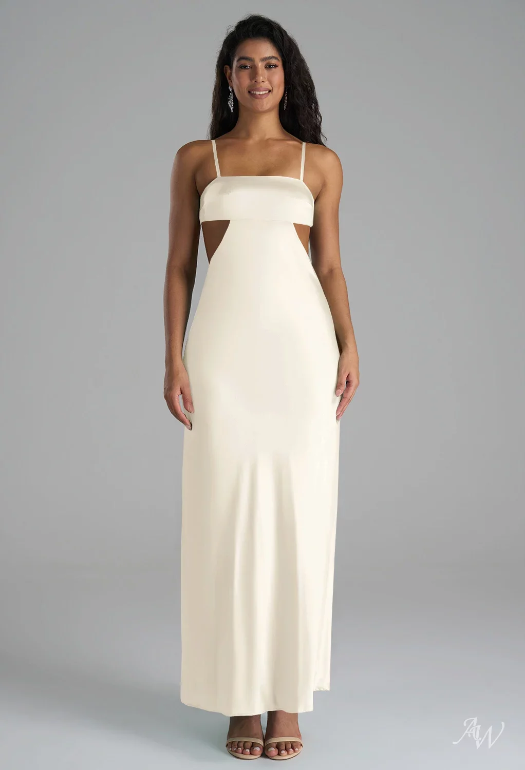 AW Buena Dress, Light Gold Satin Charmeuse Ankle Length Square Neckline Wedding  Guest Dresses | AW.Bridal