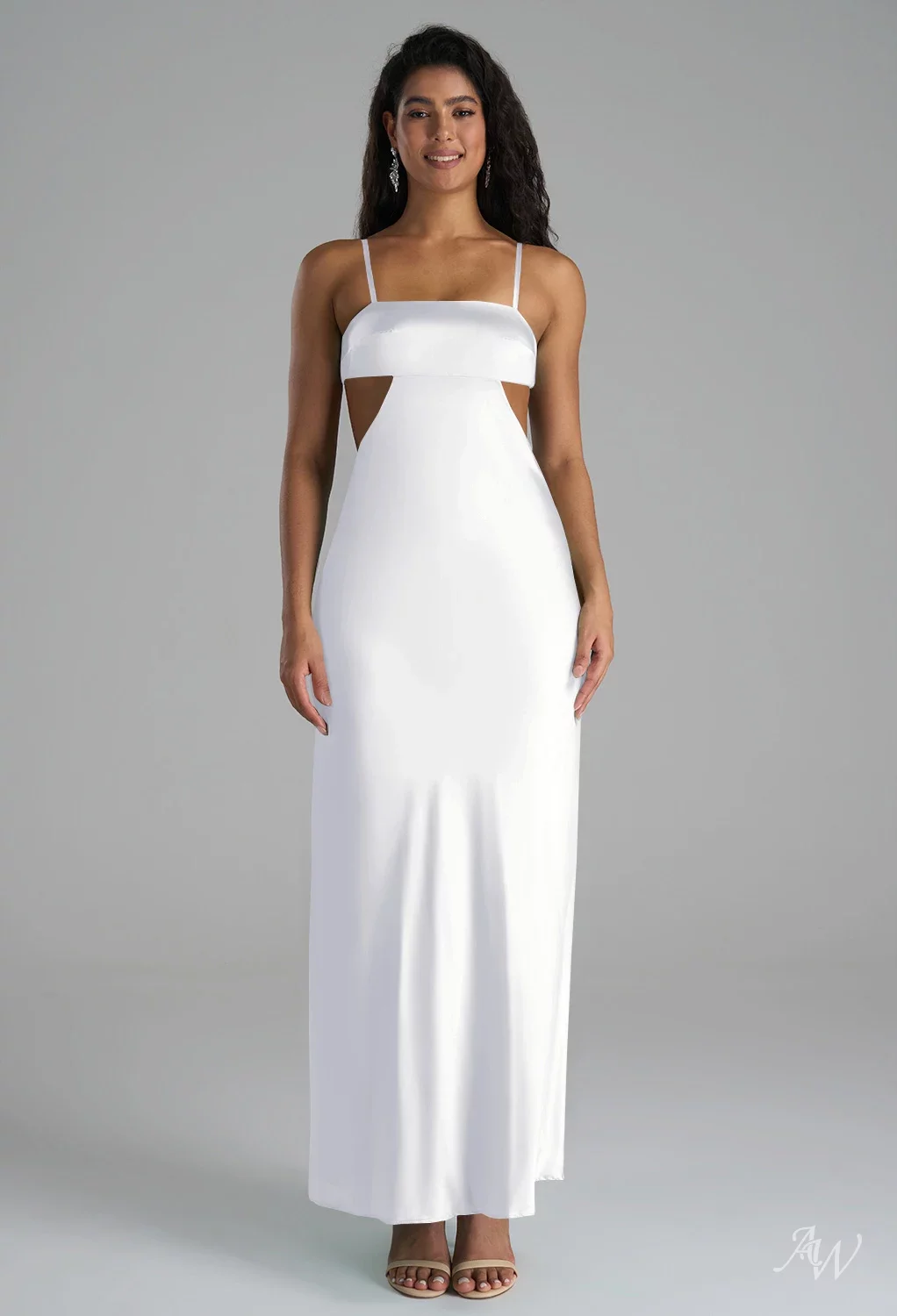 AW Buena Dress, Light Gold Satin Charmeuse Ankle Length Square Neckline Wedding  Guest Dresses | AW.Bridal