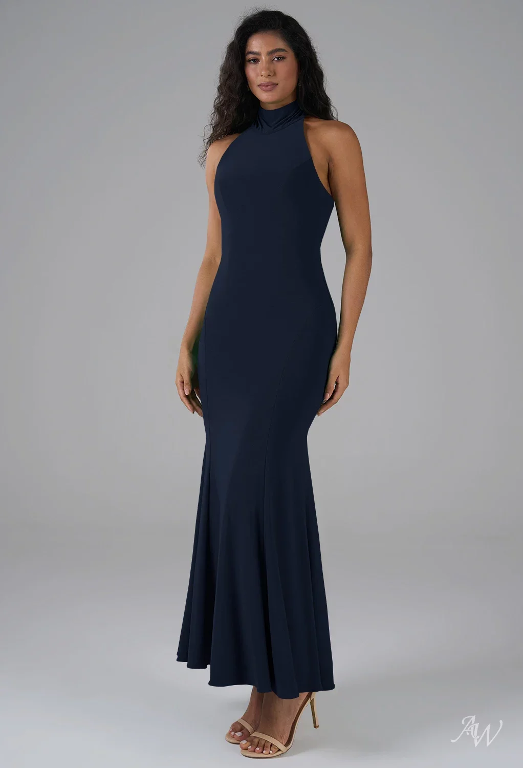 navy ankle length dress Carmen Ruffle Ankle Gown