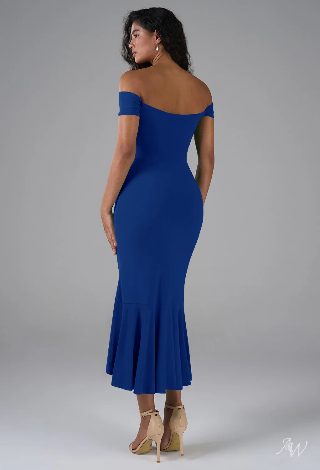 AW Tessa Dress, Evergreen Stretch knitted fabric Tea Length Sweetheart ...