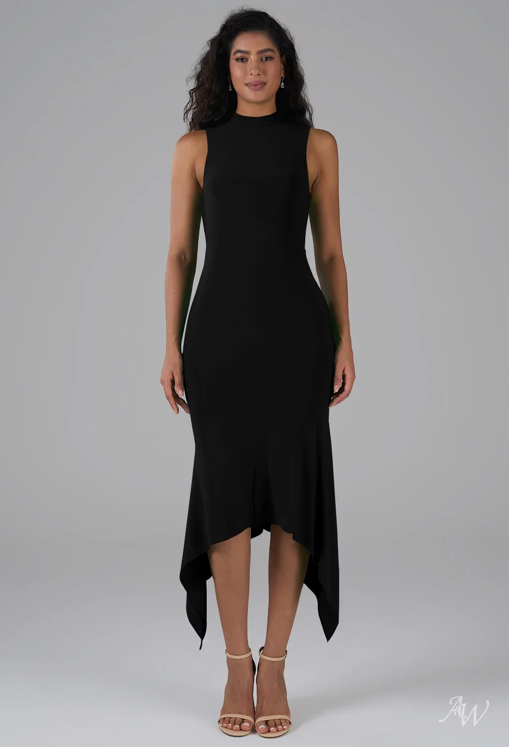 AW.Bridal Mermaid Halter Neckline Tea Length Sleeveless Wedding Guest Dresses Dress Black Size 8