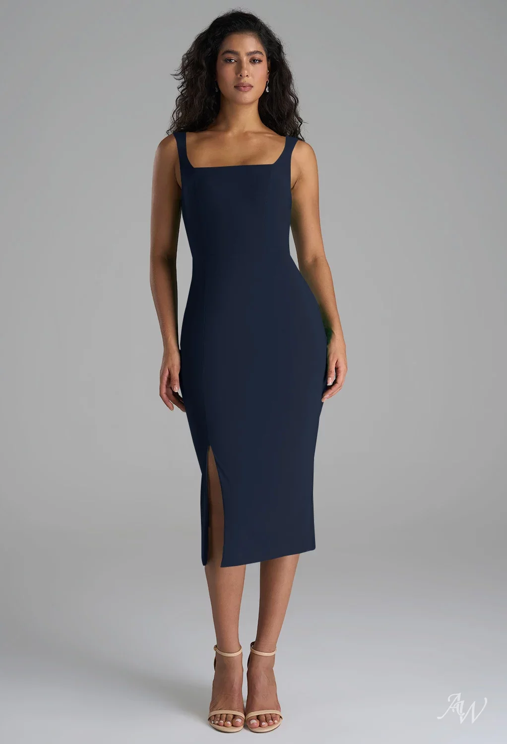 navy blue formal wedding guest dress ZAPAKA Women Dark Blue Bridesmaid Dress with Lace Up Back A-Line Square  Neck Corset Long Wedding Guest Dress