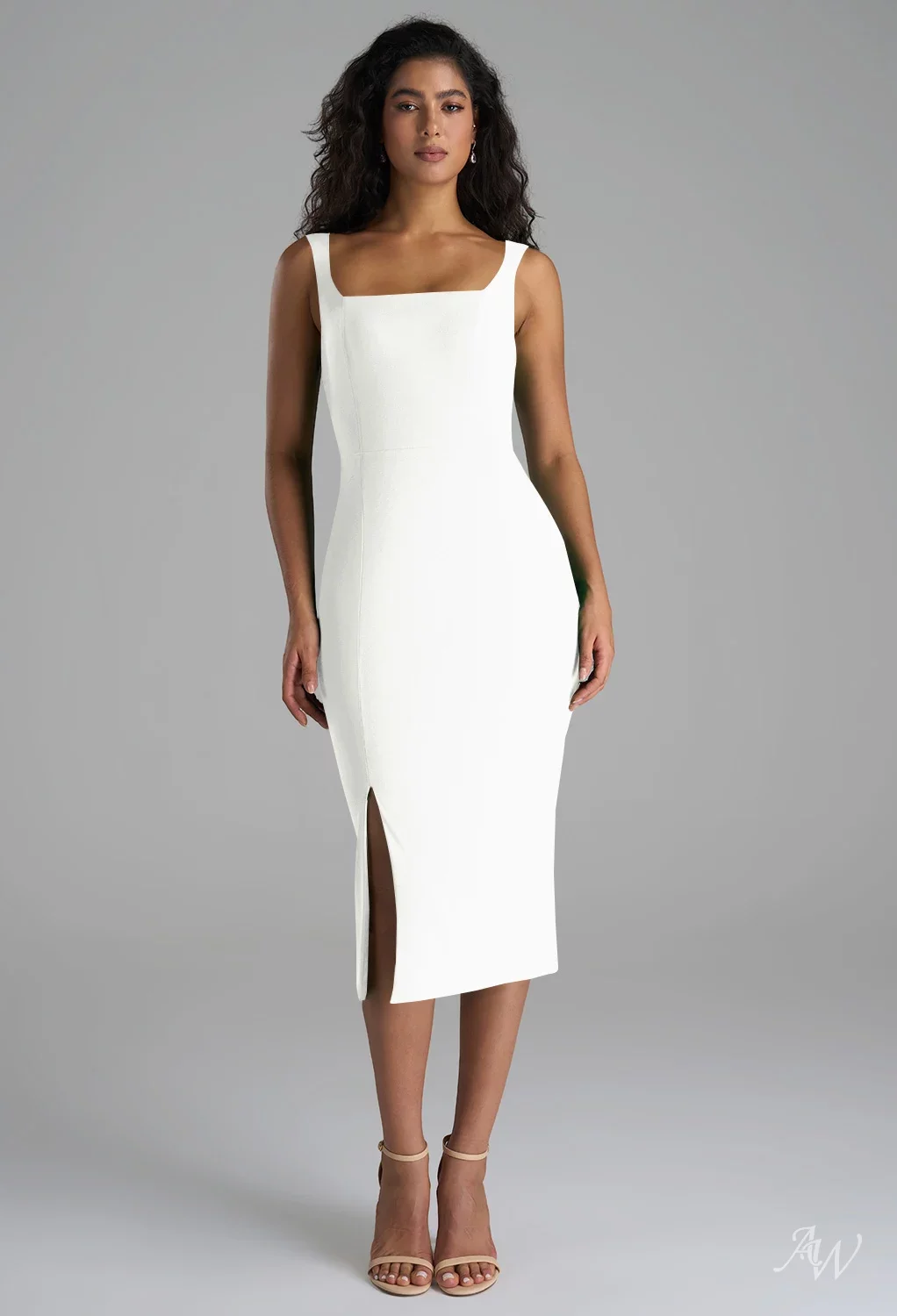 drop waist white midi dress Ella White Plunge-Neck Midi Dress With Drop-Waist – Club L London
