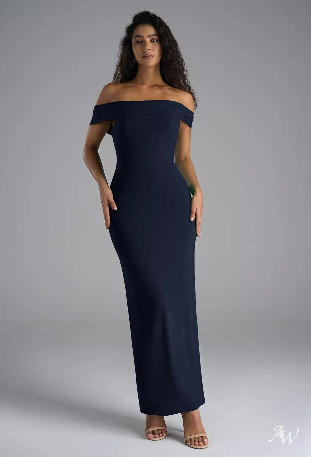 knee length dresses for ladies A-line Navy Blue Mismatched Side Slits Long Bridesmaid Dresses Wedding  Guest Dresses main image 1