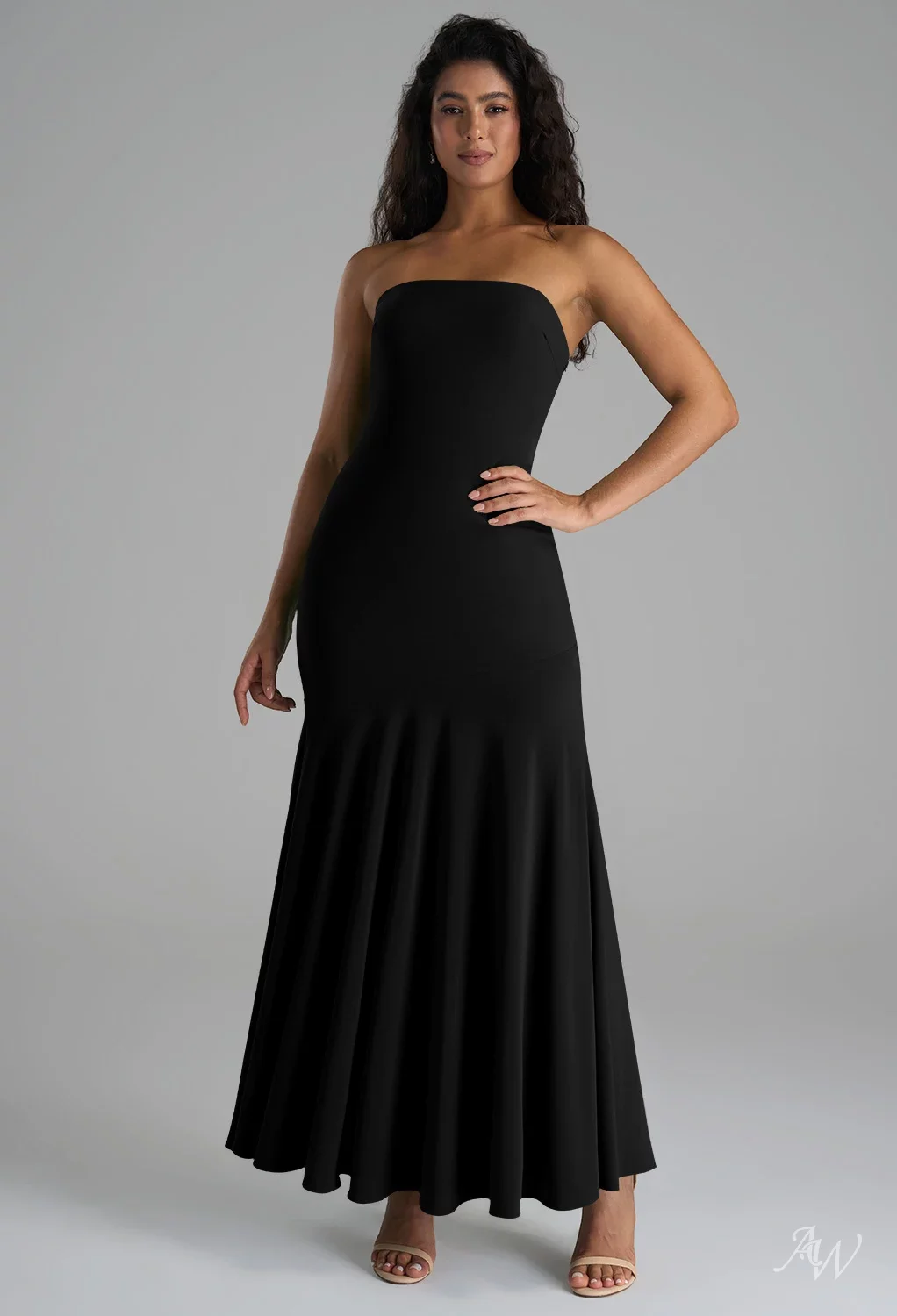 navy blue dress for baby girl B233065 Chic Soft Crepe Ankle Length Gown with Straight Across Neckline and  Bold Straps main image 1