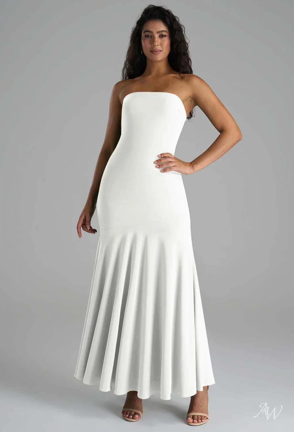 strapless dress bridesmaid For You Maxi in Stone Grey Gowns Elegance and versatility go hand in hand with this lustrous strapless gown that has a removable Watteau train for added ease. Structured Strapless Bridesmaid Dress |