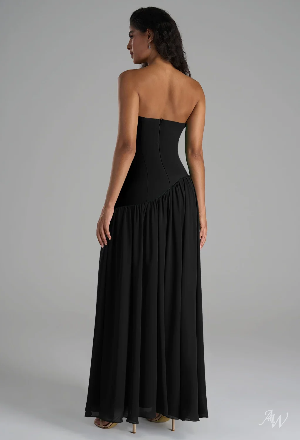 AW.Bridal A-line Straight Neckline Floor Length Sleeveless Strapless Stretch knitted fabric Drop Waist Long Bridesmaid Dresses Black Size 8