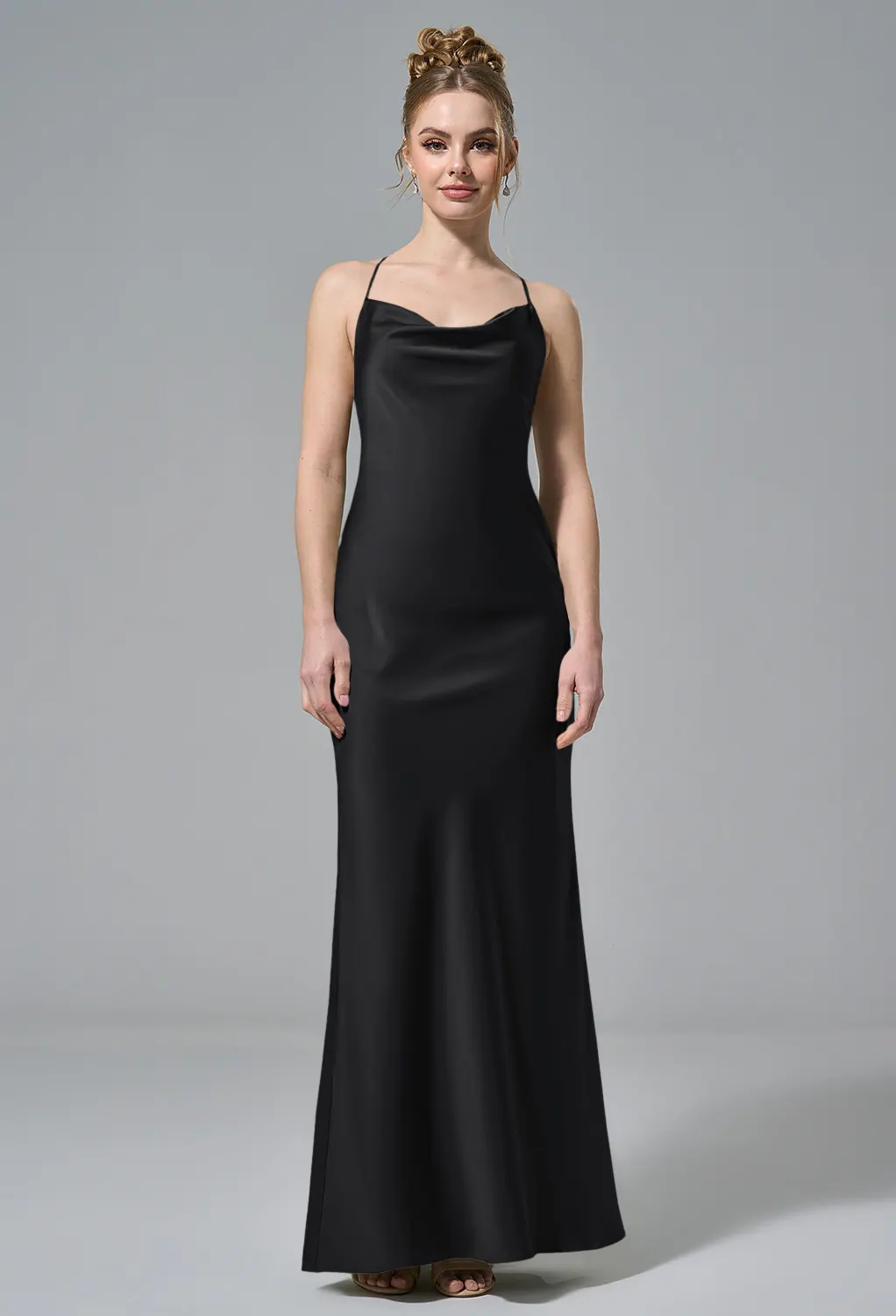 black cowl neck bridesmaid dresses Cami Cowl Front Satin Bridesmaid Dress - Black main image 0