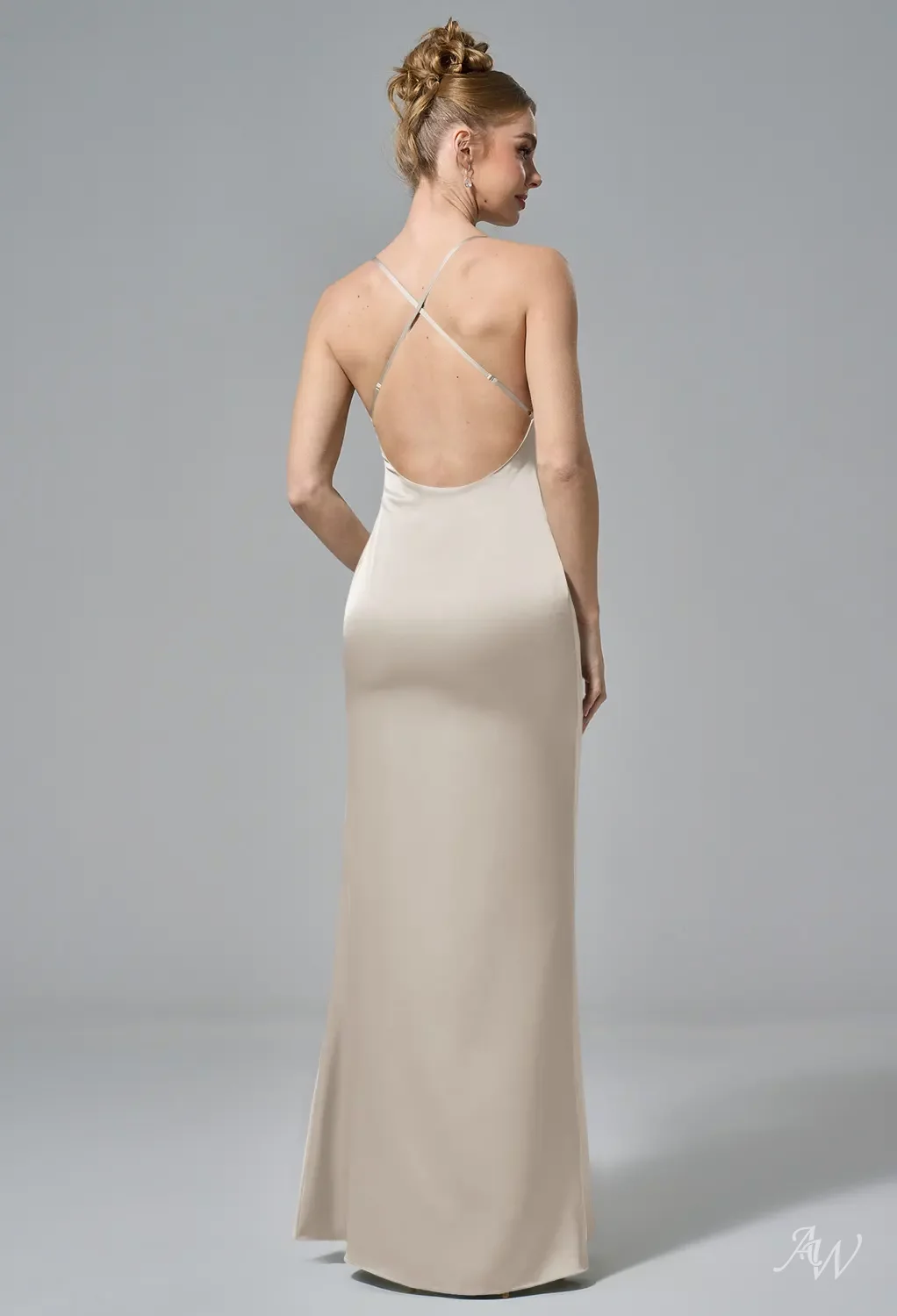 AW Mandel Dress, Dark Olive Crystal Satin Satin Charmeuse Stretch Satin  Floor Length Cowl Neckline Bridesmaid Dresses | AW.Bridal
