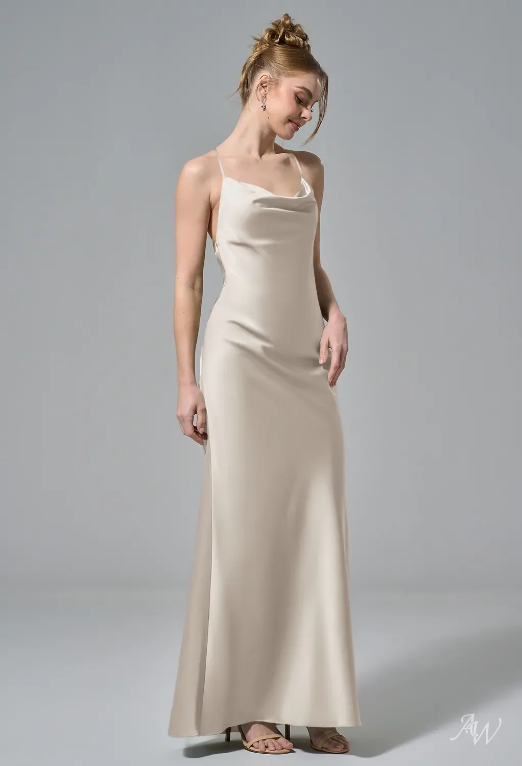 buttercream bridesmaid dresses AW Mandel Satin Charmeuse worn with the confidence