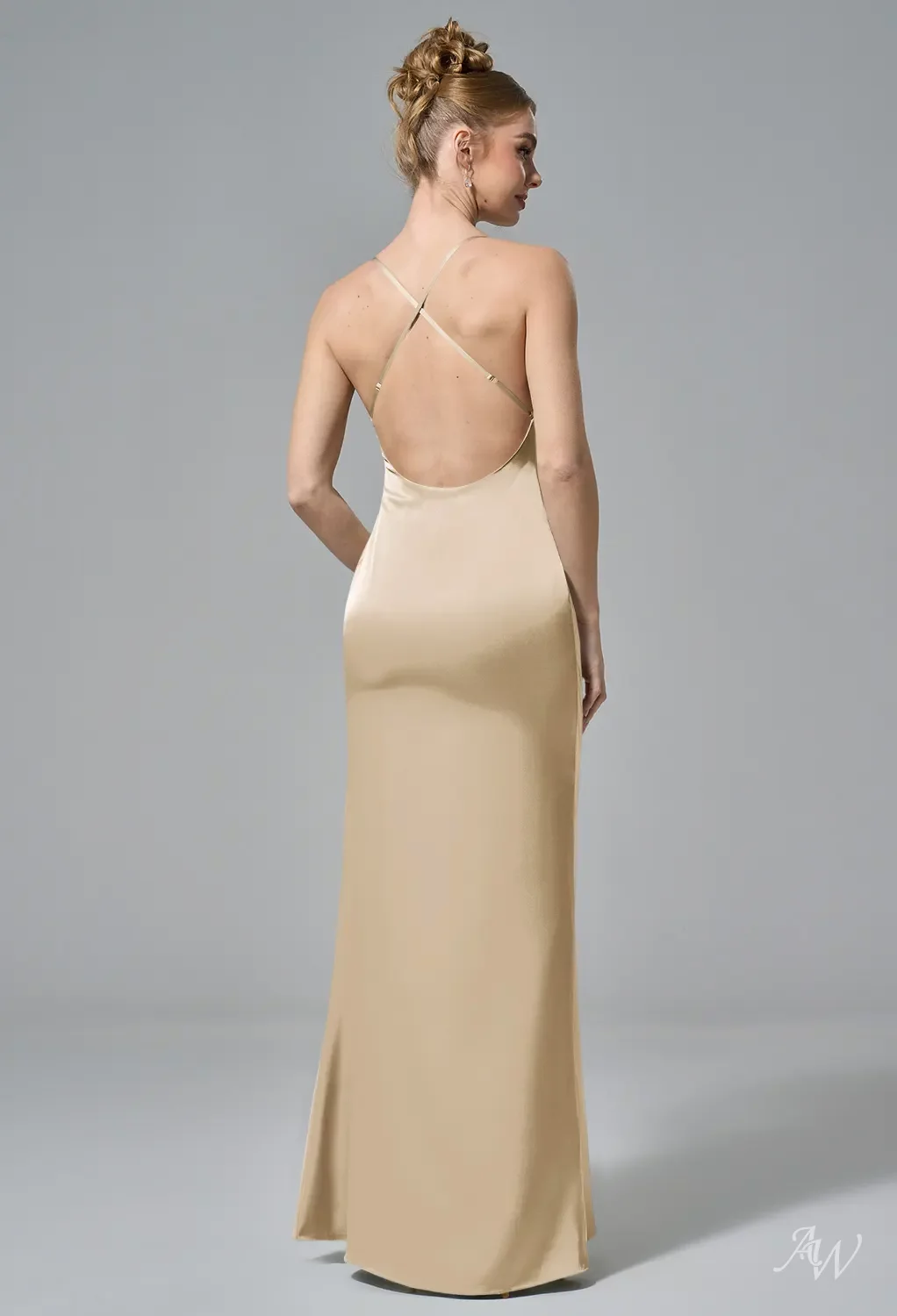 cowl neck champagne satin bridesmaid dresses Cowl Front Asymmetrical Satin Bridesmaid Dress - Champagne | Six Stories