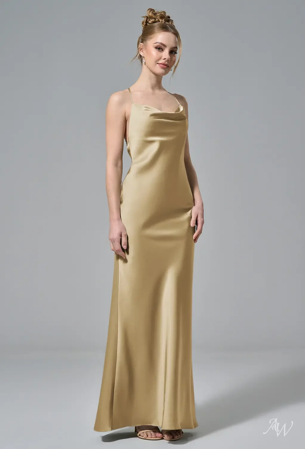 soft gold bridesmaid dresses AW.Bridal Column Cowl Neckline Floor Length Sleeveless Spaghetti Straps Satin Backless Long Dress Light Size 16 尺寸:US 18W soft satin Discount birthday dress fast shipping Reuniontower com