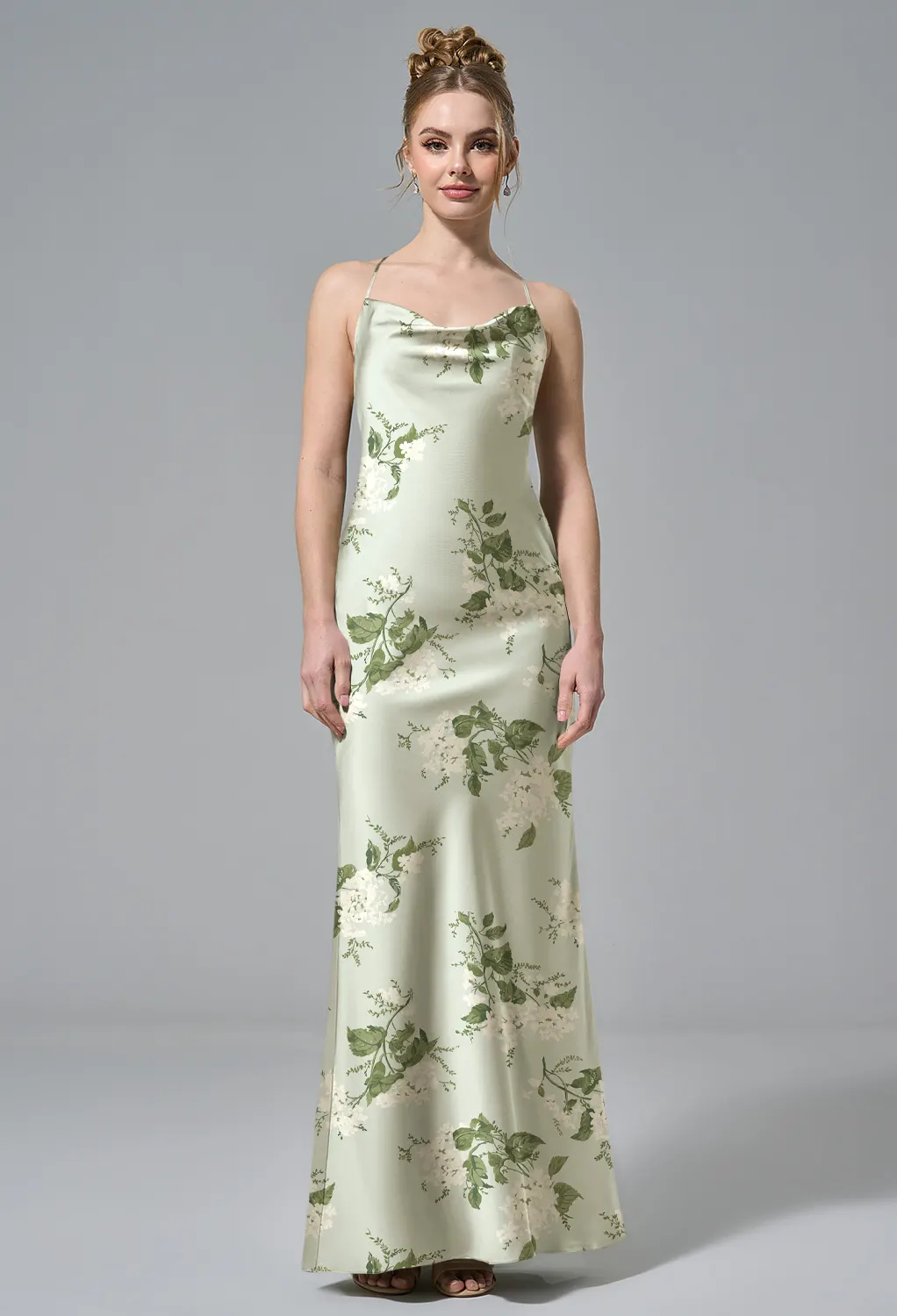slim fit dress slacks Women's Midi Wrap Dress in Sage Green with Short Puff Sleeves main image 0
